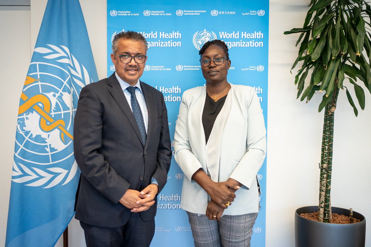 Met with #SouthSudan Health Minister Yolanda Awel Deng Juach to discuss immediate and longer-term health needs, how to rebuild the health system and ensure all people in 🇸🇸 have access to essential health services. #WHA75