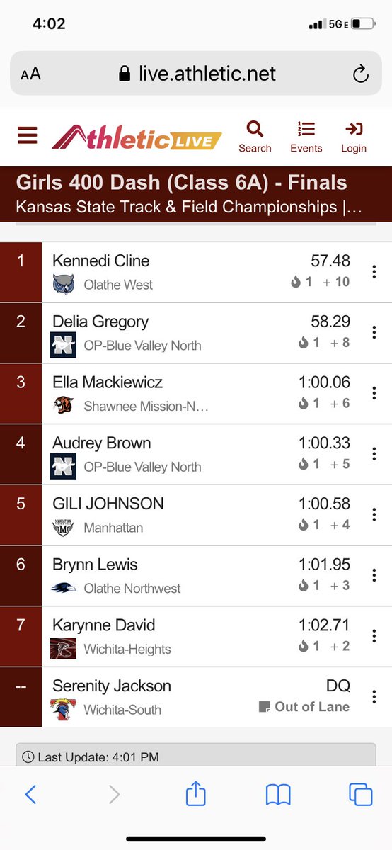 Audrey Brown is all-State in the 400m! She ran a smart race and turned on the jets at the end out of lane 8 for a 4th place finish!