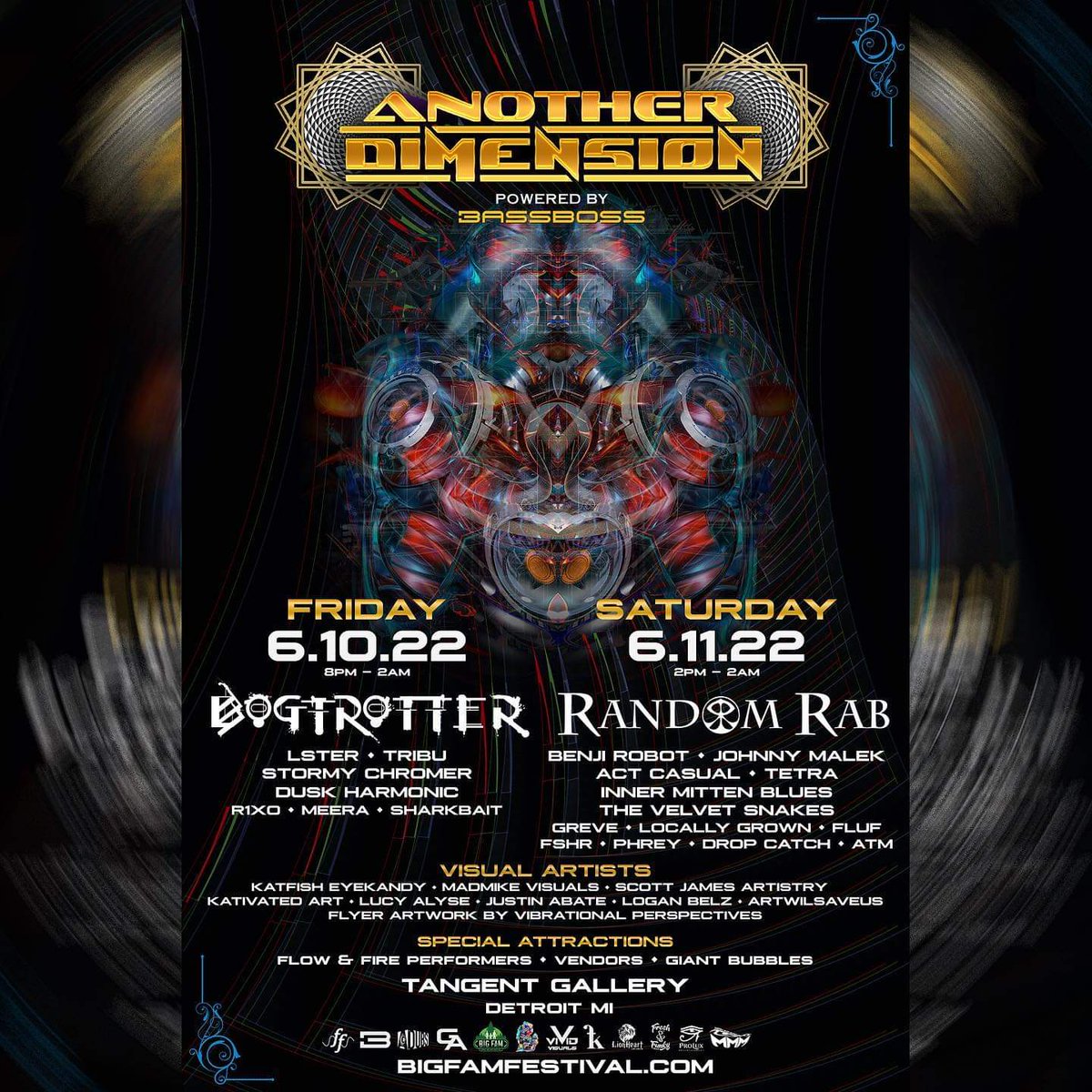 👽ANOTHER DIMENSION 👽

Join us June 10-11 for 2 massive shows with <a href="/bigfamfest/">Big Fam Music & Arts Festival</a> in Detroit! FRIDAY- @bogtrotter_music w/ @lsterbeats + @tribubass + <a href="/duskharmonic/">DuskHarmonic</a> &amp; more 
SATURDAY- <a href="/randomrab/">Random Rab</a> w/ <a href="/benjirobotmusic/">Benji Robot</a> + @insidethemindofjohnny + <a href="/actcasual_music/">ActCasual</a> + <a href="/locallygrowndtw/">Locally Grown</a> &amp; more