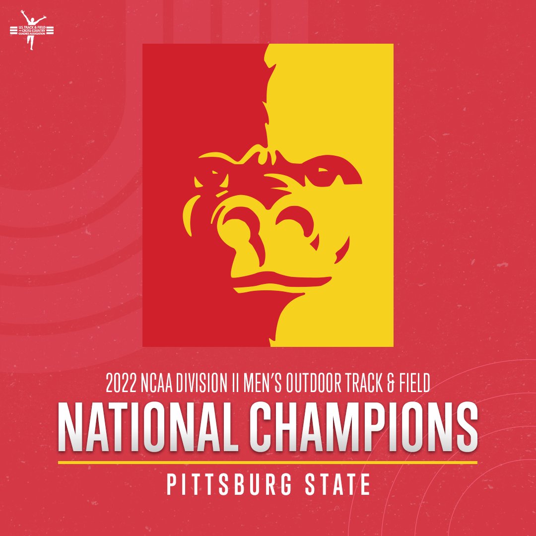 USTFCCCA's tweet photo. 🏆 NATIONAL CHAMPS 🏆

Congratulations to @GorillasTrack (@PittStGorillas) for winning the men's team title at the 2022 @NCAADII Outdoor Track &amp; Field Championships! This is Pittsburg State's first outdoor national title in program history! https://t.co/NSG3XrD4LZ