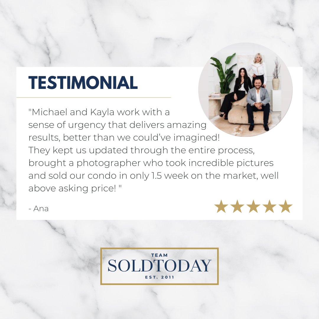 We 💙 our clients. Thank you, Ana, for your kind words! With clients putting one of the most substantial transactions on our hands, we are devoted to service with a sense of urgency and deliver the best result possible!

#teamSOLDTODAY #torontorealestate #realestate #testimonials