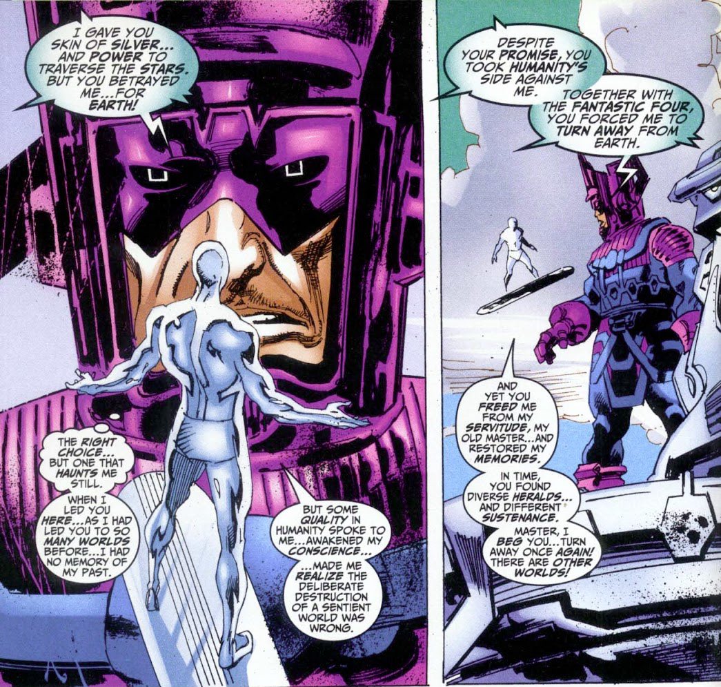 #𝐈𝐌𝐏𝐄𝐑𝐈𝐔𝐌 Presents. . .
GALACTUS: #𝐋𝐎𝐒𝐓𝐇𝐎𝐔𝐑𝐒.

His herald had failed him.
The Silver Surfer found himself aiding the many planets Galactus found himself drawn to.
In particular. . . Earth.
He pleaded with his master, begging him to spare it. Vowing to fight for—