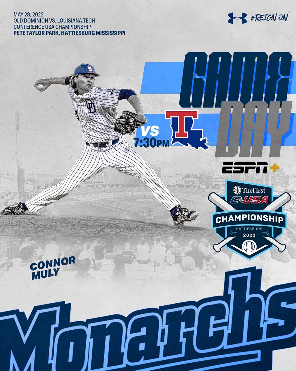 ODUBaseball's tweet photo. 𝗚𝗔𝗠𝗘𝗗𝗔𝗬

🆚 | Louisiana Tech
⏰ | 7:30 p.m.
🏟️ | Pete Taylor Park
📍 | Hattiesburg, MS
📺 | ESPN+
📻 | @moneytalk1310 

#ODUSports | #ReignOn | #Monarchs https://t.co/3EhhfOtSeR