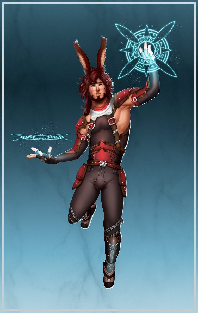 Hey guys! I was super happy to be commissioned by the lovely <a href="/TauStavos/">T’au - Dancing Sage</a> for this piece. His handsome, magical bunny character T’au is preparing some magic shields to help defend his party! Always love the chance to draw a Viera from #FFXIV!