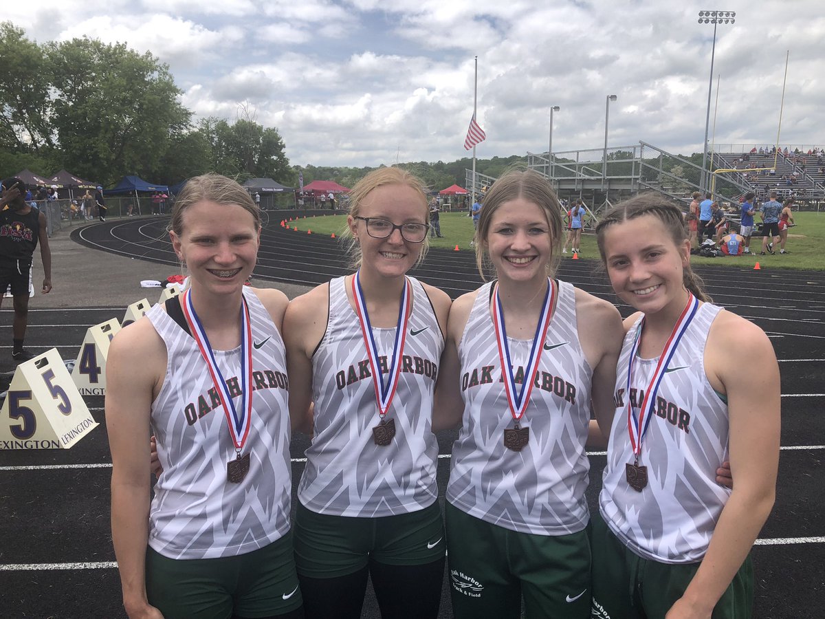 OakHarborTrack's tweet photo. STATE BOUND!!! The 4x100 Relay of Effie Schulte, Rylee McKitrick, Ally Garner, &amp; Amelia Mizelle ran a time of 50.11 and are headed to Columbus!!! https://t.co/4qptrn5YOX