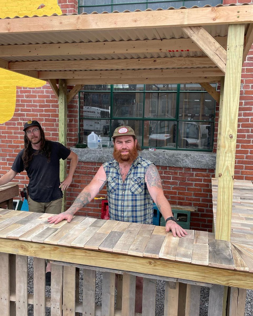 Thank you neighbors and friends, Luke & Adam, for your help to build this outdoor bar Getting ready for the Aji Seco Beer Garden! #community #beergarden #brewery #foodtruck #localeats #localbeer #bostonbeer