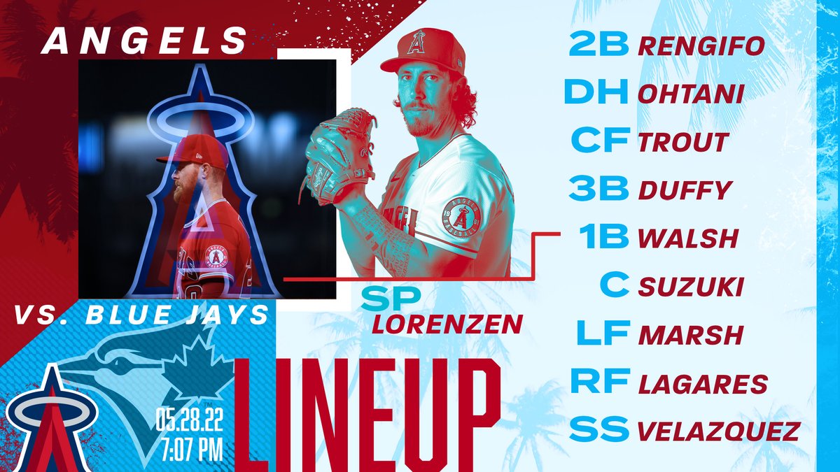 Angels 5/28 Lineup: 2B RENGIFO, DH OHTANI, CF TROUT, 3B DUFFY, 1B WALSH, C SUZUKI, LF MARSH, RF LAGARES, SS VELAZQUEZ, P LORENZEN