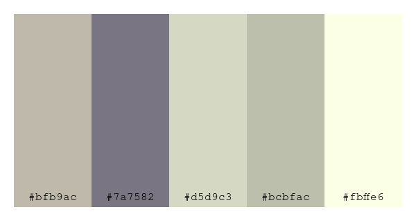 ColPaletteBot's tweet photo. Beep beep, here's a pretty color palette for you!
color-scheme.js parameters used:
- hue: 283
- variation: pale
- colors: #bfb9ac, #7a7582, #d5d9c3, #bcbfac, #fbffe6
Have a lovely evening!
#twitterbot #colorpalette #colors #palette #prettycolors https://t.co/5hRmuSn5XJ