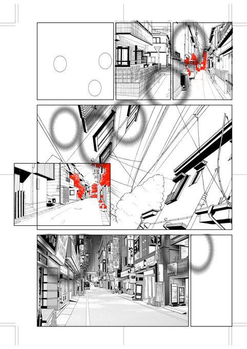 左は今やってる原稿で人物の下描き前に背景を先行して置いている。背景倉庫さん大助かり。右は明日発売のペンギンクラブの完成原稿から人物を抜いたもの。後で背景を置いたので少し苦戦した。普通の工程だけれども。 