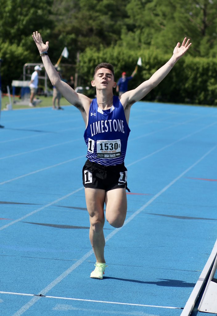 What does it feel like to be a state champion? This picture says it all.
Wilson Georges is the 2A state champion in the 1600. His time of 4:08.58 is a new 2A record and the top mark in the entire state of IL!
Photo cred <a href="/pntrack/">Tony Holler</a>