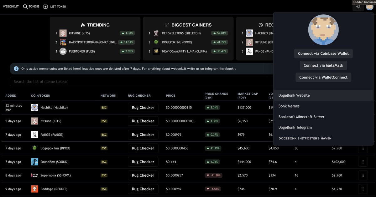 webonk.it v1.0 it's finally here 🎉
Now you can list your tokens and the process is automated (up to 5 minutes) 
A lot of effort had to be given these days to make this work end-to-end. 

Contact us about everything <a href="/webonkit/">We Bonk Memecoins</a> on telegram or DM here.

#webonkit