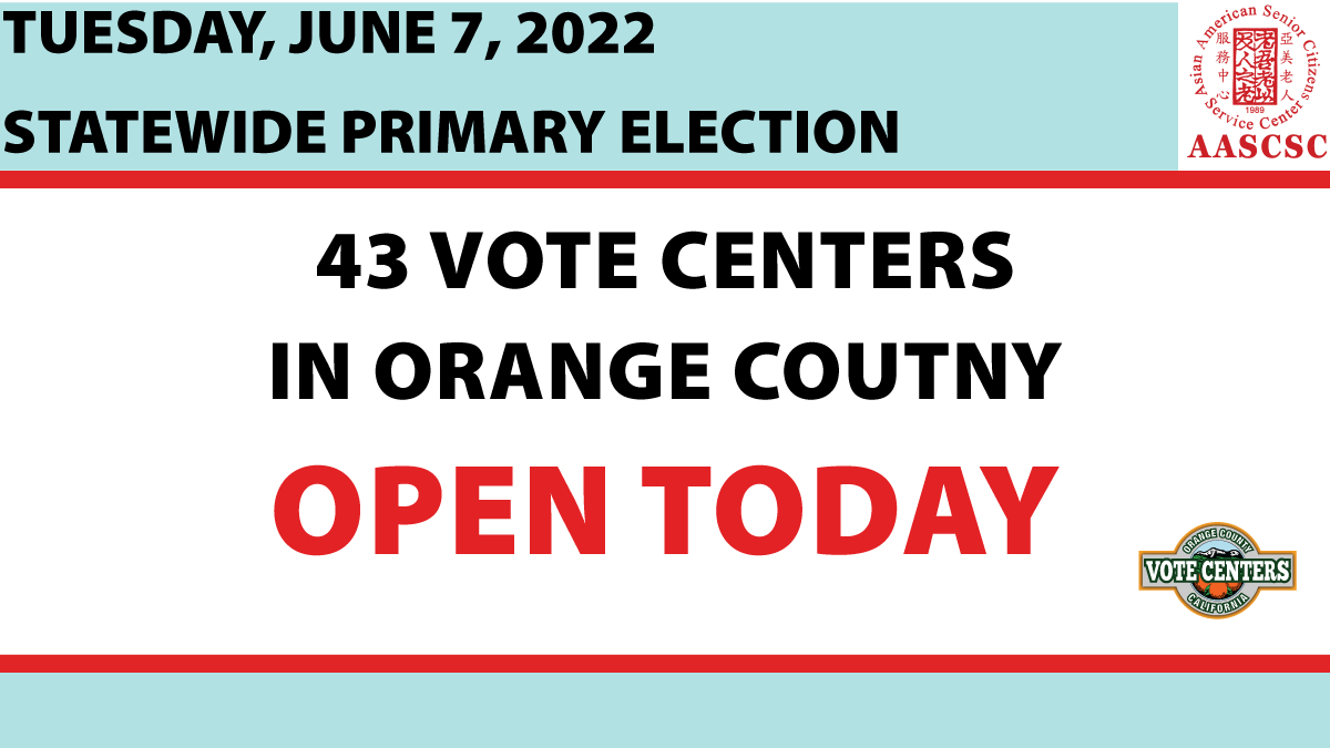AASCSC1's tweet photo. 5/28 is the first day the 11-day Vote Centers open! You can now vote in person at any Orange County Vote Center. Support AASCSC in civic engagement and participate in #GiveinMay! Learn more here: https://t.co/xWg4kCH1Ul #primaryelection #registertovote #californiavoting https://t.co/pjtVDAA6rC