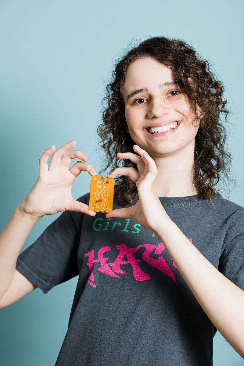 Bia Sci Lab holding Girls Who Hack soldering kit