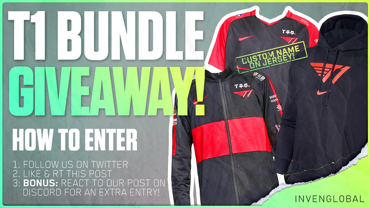 InvenGlobal's tweet photo. #T1WIN vs #RNGWIN for MSI Finals!

To celebrate and bring some hype to IGEC next week, we're raffling a T1 merch bundle including a hoodie, jacket, and custom jersey!

Like, rt, and follow for one chance to win, and another by reacting in the IGEC discord: https://t.co/GISidkHCnB https://t.co/zwgPH1GbsE