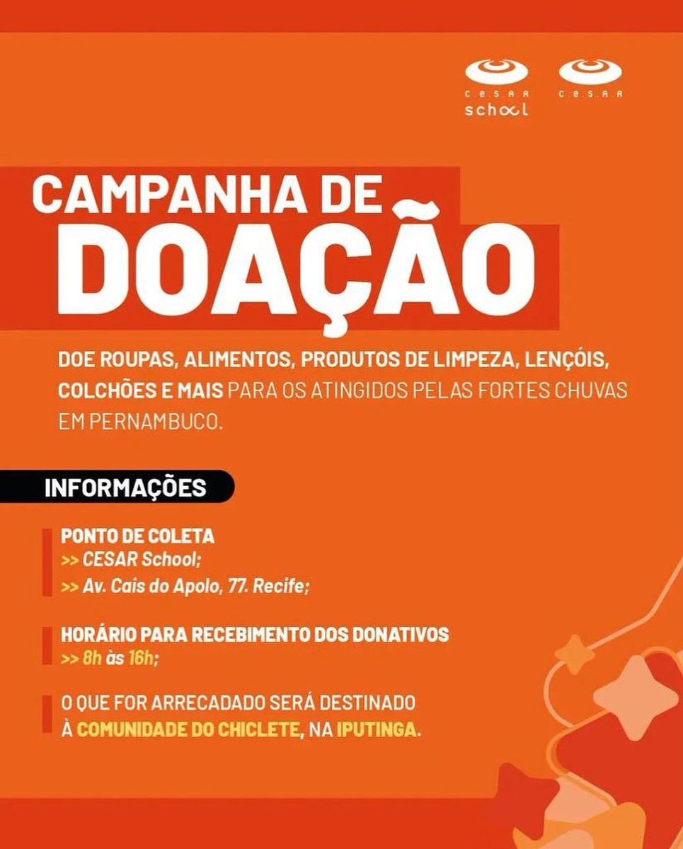 untos somos mais fortes!Chegou a hora de ajudar! 🙌

Quem puder DOAR, doe. Quem puder COMPARTILHAR, compartilhe. Só não pode ficar olhando. Muitas famílias pernambucanas precisam de sua ajuda! 🙏🏽

Alô influenciadores, conto com vocês. A hora de usar a influência É AGORA! Ajudem!