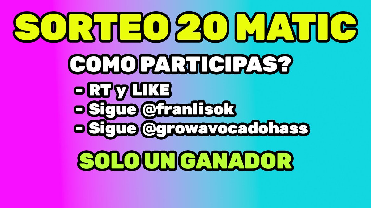 Nuevo minero en polygon,  paga el 10 % por Dia!
Enterate de todo en el siguiente video !!

Sorteo 20 matic
- RT y Like
- Segue a <a href="/franlisok/">Franlis Crypto & nft</a> 
- Sigue a <a href="/growavocadohass/">Growavocadohass</a> 
-  Subscribite al canal !!!
Video: youtube.com/watch?v=rMcoav…
#polygon #sorteo #staking #Giveaways #tokens #MATIC