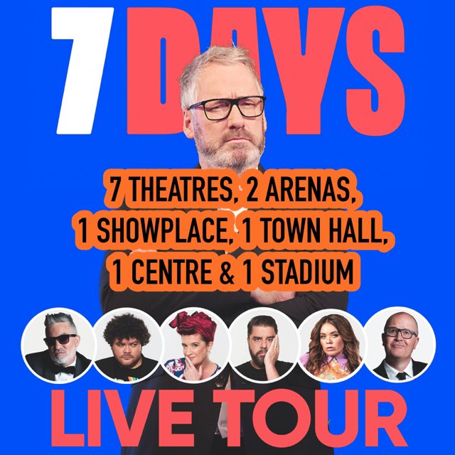 ONE WEEK TO GO!! 7 theatres, 2 arenas, 1 showplace, 1 town hall, 1 centre, 1 stadium, 7 comedians! #7dayslive