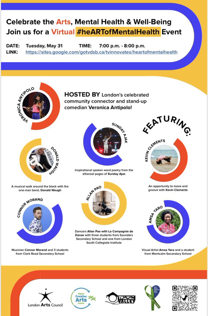 We are only a few days away from this live stream, entertaining event! Help us spread the word! Host a watch party! Have fun while celebrating how the Arts support mental health &amp; well-being #heARTofMentalHealth <a href="/DCACLondon/">Digital Creative Arts Centre</a> <a href="/LdnArtsCouncil/">London Arts Council</a> <a href="/TVInnovates/">TVInnovates</a> #tvARTS <a href="/TVDSB/">Thames Valley DSB</a>