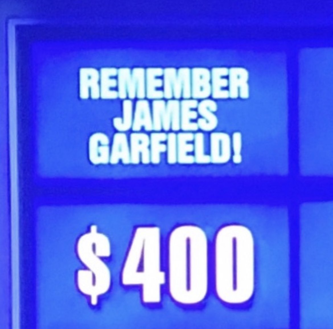 GarfieldNPS's tweet photo. Remember the greatest @Jeopardy category ever!
#Jeopardy #gameshows #jamesagarfieldnhs #moregameshowsshouldreallyaskquestionsaboutjamesgarfield https://t.co/NLWeDWaTE9