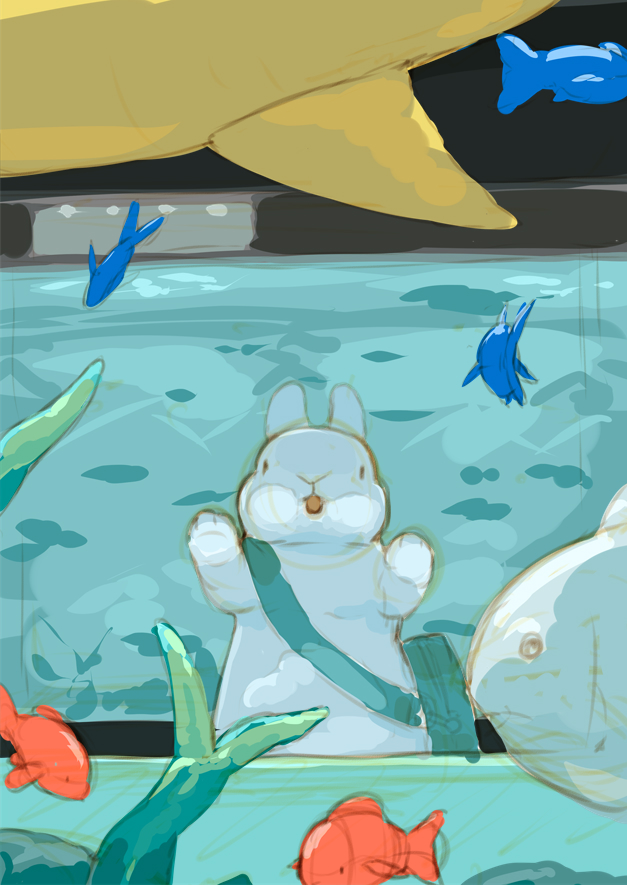 「うさぎと水族館行くラフ 」|らいらっくのイラスト