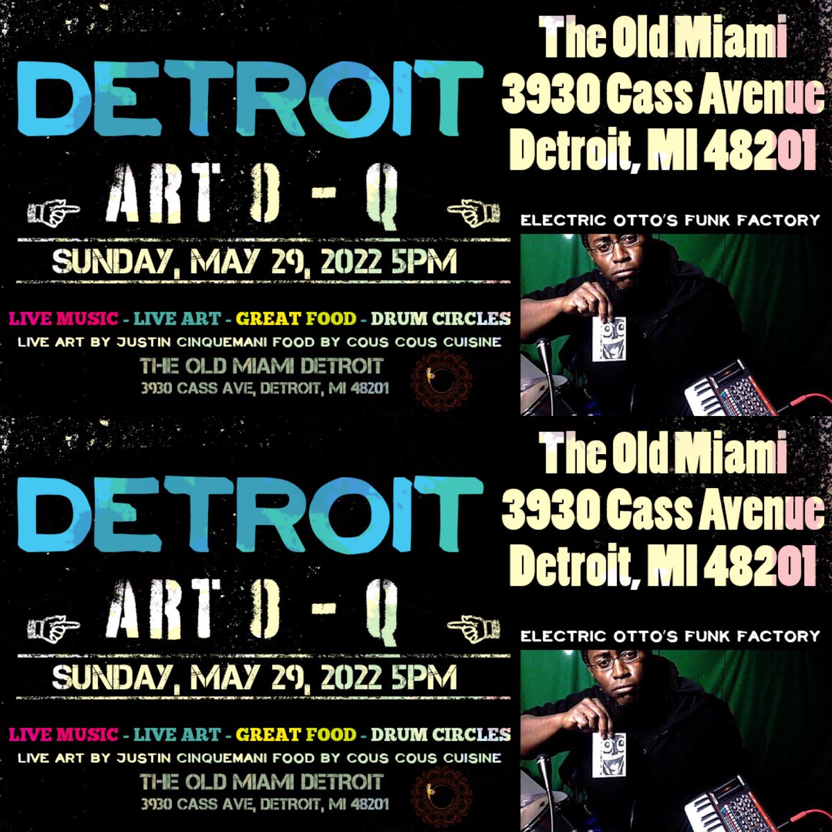 ELECTRICOTTO's tweet photo. โExperience Afro-#Martian Frequencies! ๐ธ๐ฝ๐โ๏ธ๐พ๐ฐ๐ฉ๐ฟโ๐๐ค๐โ-MCR
#LiveShow #LiveSet #theoldmiamidetroit #movementweekend #detroittechno #techno #electronicmusic #electro #dancemusic #hiphop #ghettotech #music #blackscifi #afrofuturism #underground #Funk #beats #livebeats #detroit https://t.co/FpTQGUj2ss