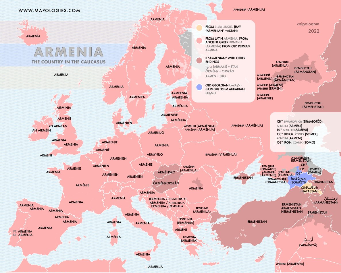 Mapologies_com's tweet photo. Hayastan in a country is the Caucasus, also known as Somxeti and in many languages as Armenia.
https://t.co/wOaTeRr7uK
#armenia #hayastan #languages #countries #exonym https://t.co/YpndYWhMZz
