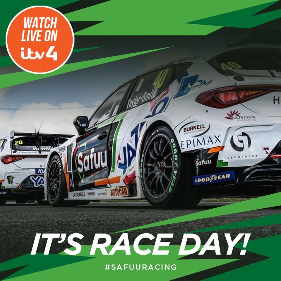 safuuracing's tweet photo. It's #RaceDay, where in the world will you be cheering on Team Safuu from?! 🌍

We will be LIVE on ITV4 from 11am 📺

Here's all you need to know:
Race 1️⃣ 11:40 
Race 2️⃣ 14:40  
Race 3️⃣ 17:20 

#SRT #SafuuRacing #TeamSafuu #BTCC #Nicolas28 #Aron40 #Thruxton https://t.co/ZRaBP3mLiT