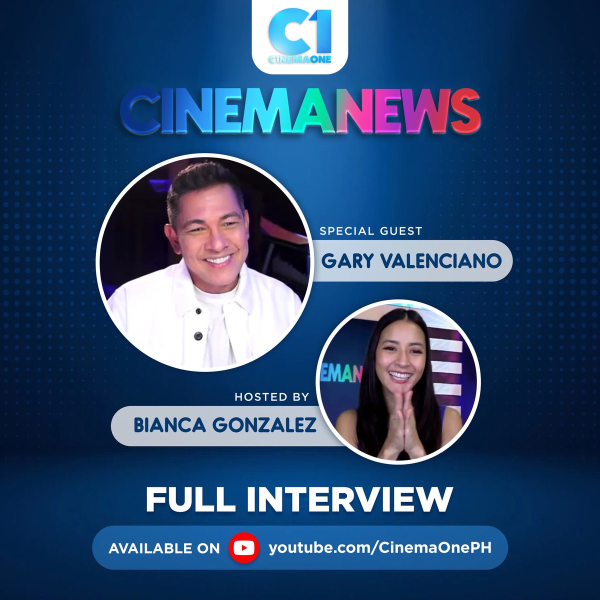 c1nemaone's tweet photo. CinemaNews FULL INTERVIEW with #MrPureEnergy #GaryValenciano is out now! 🙌

Watch here ➡️ https://t.co/xhN0ct0h6w

Catch #CinemaNews, hosted by #BiancaGonzalez, every Friday, at 9PM on #CinemaOne. With replays every Saturday at 2PM, and Sunday at 1AM and 10AM. https://t.co/kQQTCdAJQV