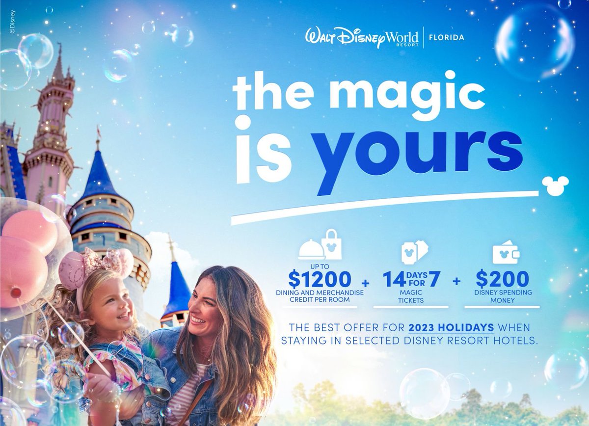 EmmaG_Travel's tweet photo. ⭐️THE MAGIC IS YOURS!⭐️
🍽Up to $1200 Dining/Merch Credit
🎟14 for 7 day Magic Ticket + Memory Maker
💵$200 Disney Spending Money
ℹ️ T's&amp;C's Apply. Selected Disney Hotels. Limited time 
📞 Get in touch to find out more
☎️ 07305 054853
https://t.co/DqmuBCaKNe
#disneyworld #Florida https://t.co/uGI1PTB9us