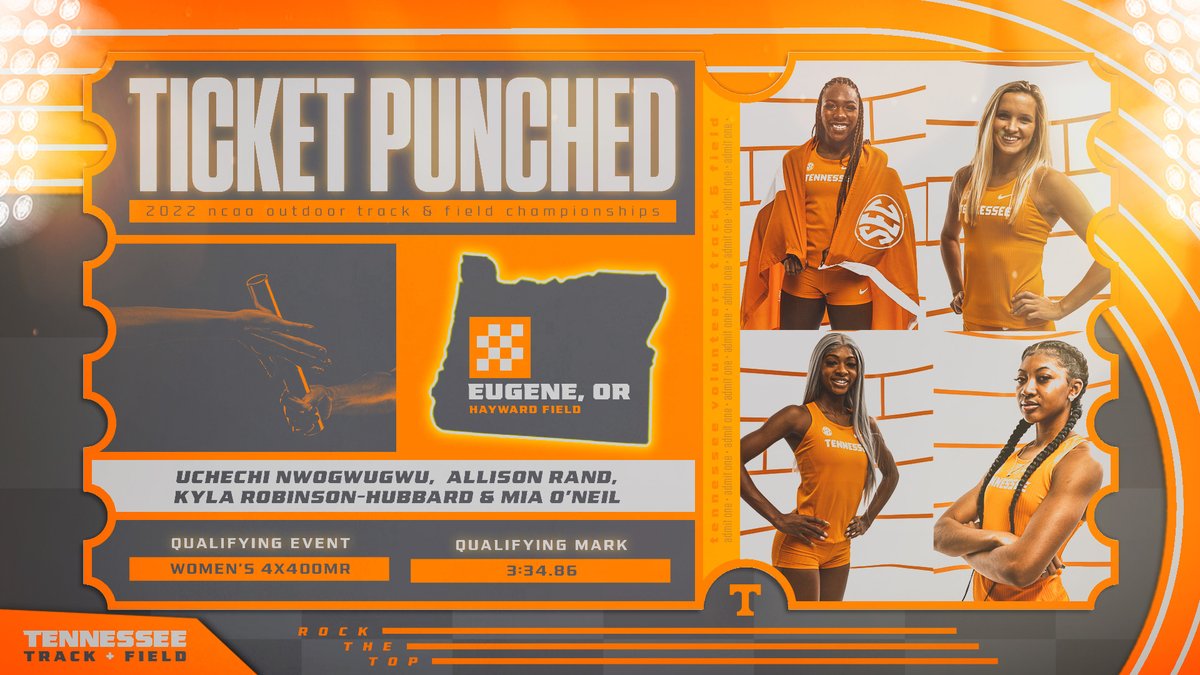 Vol_Track's tweet photo. 𝐓𝐢𝐜𝐤𝐞𝐭 𝐏𝐮𝐧𝐜𝐡𝐞𝐝 🎟️

The women's 4x400mR is going to Eugene!

Uchechi Nwogwugwu, Allison Rand, Kyla Robinson-Hubbard &amp; Mia O'Neil finish at 3:34.86 to secure their place in Eugene.

#GBO ⏱️ https://t.co/XcZTRWnfEy