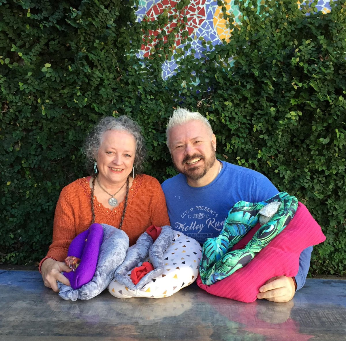 DrGeorgeWTurner's tweet photo. Got to have coffee with this delightful soul & seamstress who gifted me 3 vulva pillows. OH... and ABC Radio interviewed us. Thank you @c_perryman for making a challenging topic accessible. #SexDoc, #SexEd4All, #VulvaPride, #SexualHealthIsSocualWork https://t.co/yoq59YEpqx