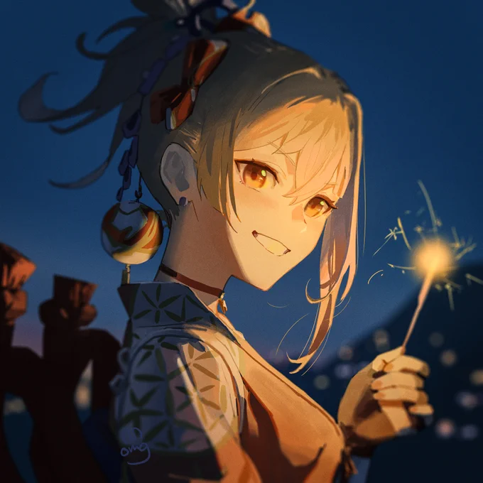 「手持ち花火も、ええもんやろ?」(宵宮)
#GenshinImpact #原神
#yoimiya 