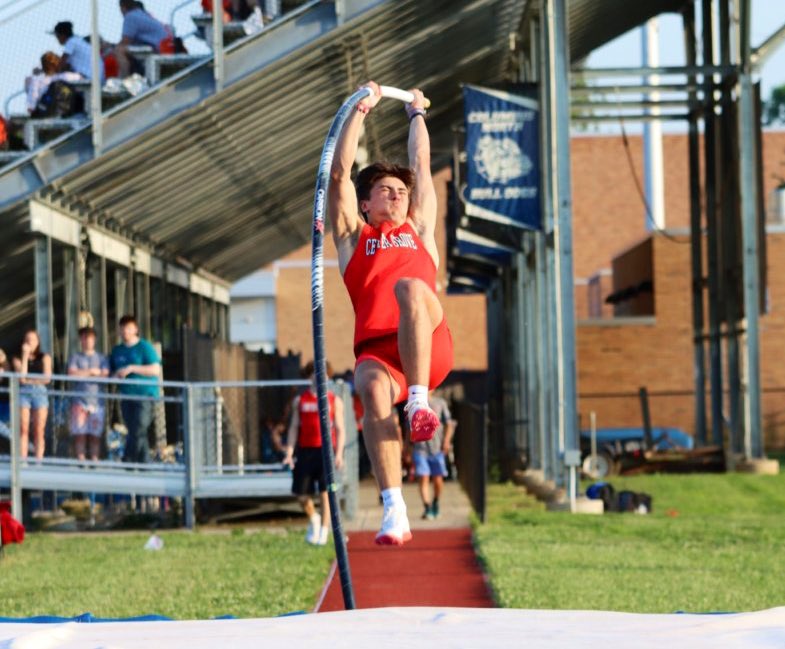 Congrats to CG Senior Conner Burries on setting the school record in the pole vault at 15 feet 10 inches. Conner took 1st at the Sectional &amp; Regional meets. Good luck at the State meet! #TrojanPride