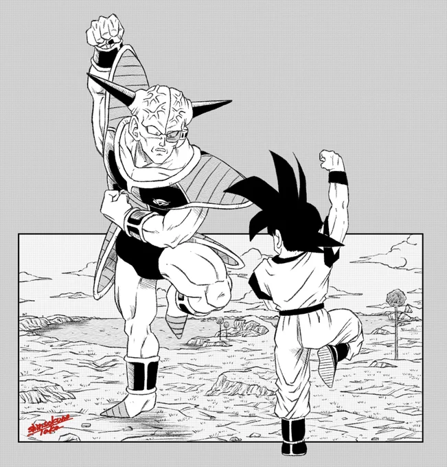 【悟空&amp;ギニュー】ファイティングポーズを真似る悟空。デフォルメバージョン。#dragonball #dragonballart #ギニュー特戦隊 #ギニュー隊長 #ギニュー #孫悟空 #悟空 #ファイティングポーズ 