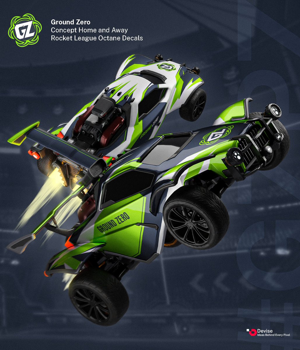 CKazear's tweet image. I think every single team has had a concept made for them except for this one, so Im gonna end it on an absolute banger design for the Octane. Here is my concept idea for @GroundZeroOCE's 2022-2023 RLCS season decal.

Front- Anodized Home 
Back- Matte Away
