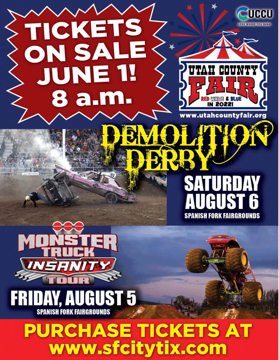 UtahCounty_Fair's tweet photo. Derby and Minster Truck tickets go on sale Wednesday June 1st https://t.co/MK1li2PvvI