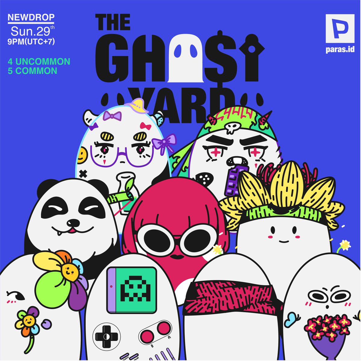 New Drop
Sun.29th, 9PM (UTC+7)
080-088 Gho$t 1/1 edition
4 Uncommon,5 Common 👻
collection “The Gho$t Yard” 
available on <a href="/ParasHQ/">Paras 🟩🟧</a> 
. 
666 unique characters.
Buy ghost or be ghost 👻
paras.id/collection/the…
.
#nft #paras #near #JPTHnear #nftcommunity
