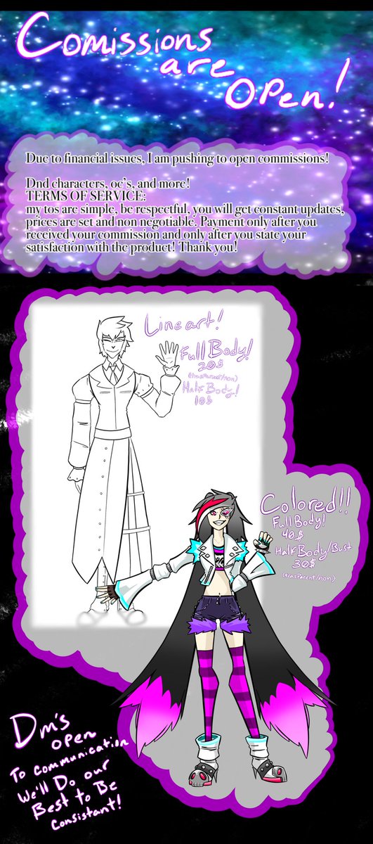 boombaby1918's tweet photo. Due to irl stuff my family is going to be having some financial issues. Commissions are currently open (up to 5 slots at a time) and are greately appreciated. https://t.co/OTHBpgj8fd