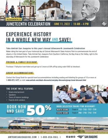 Join the Friends of Allensworth and Colonel Allensworth State Historic Park for a Juneteenth Celebration on Saturday, June 11th from 10 a.m. to 4 p.m.