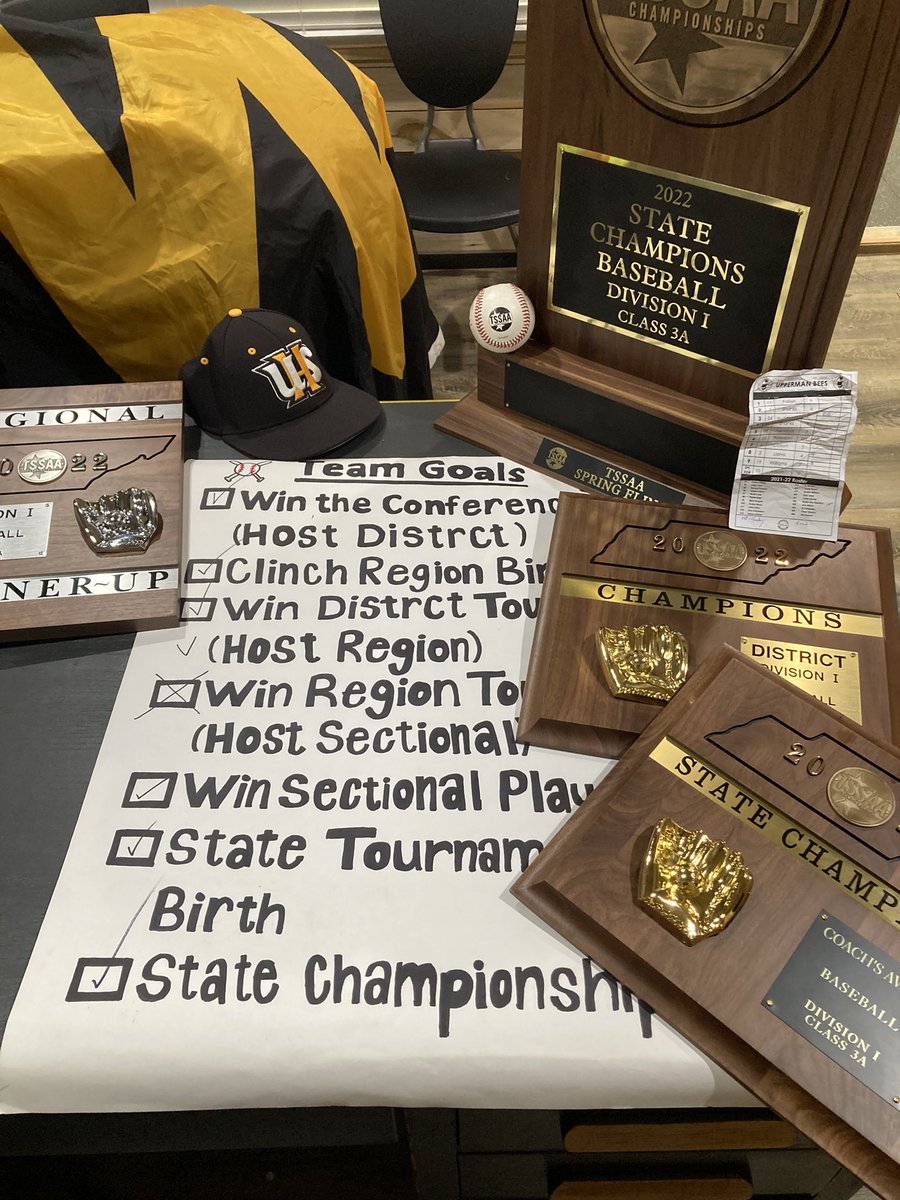 ShanksWes's tweet photo. I don’t think I’m going to clean my desk for awhile. #AAAStateChampions #BeesBaseball @Baseball_UHS #TeamGoals #FlyTheW https://t.co/ETC2EEkige
