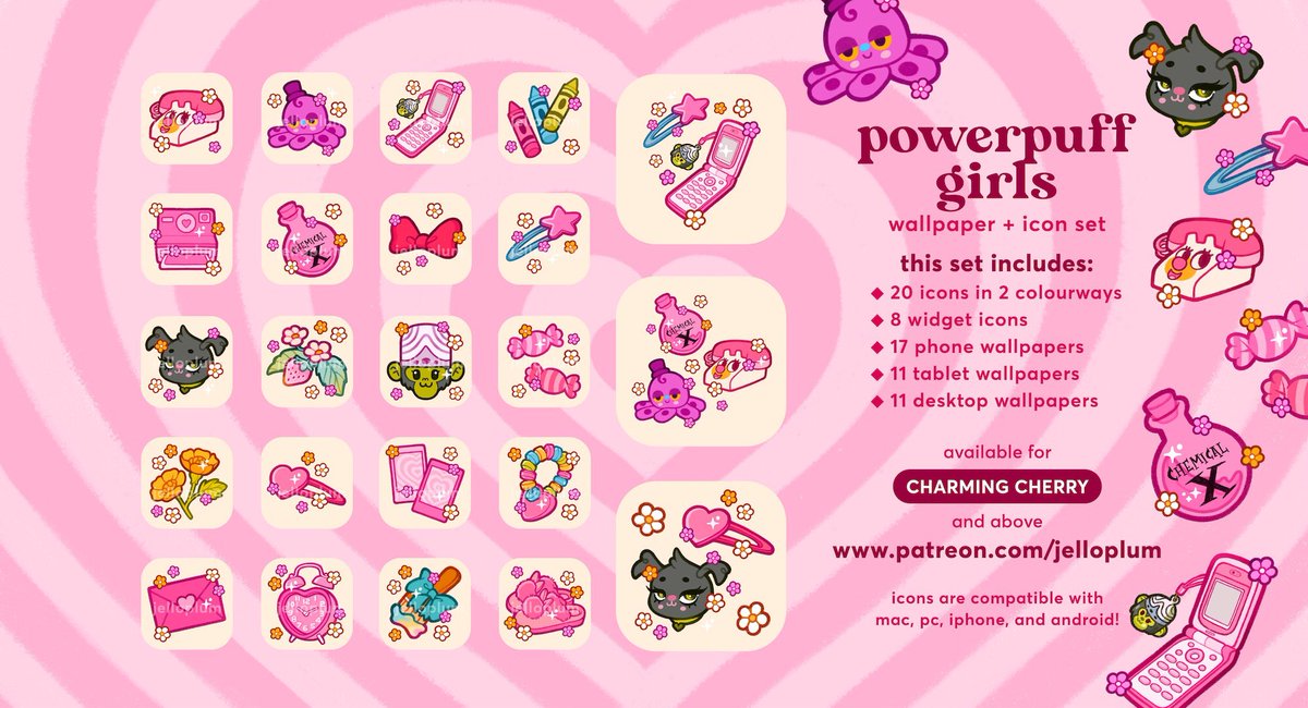 you'll also get access to all previous digital goodies from this year, like this sweet powerpuff girls icon set! 💗🌸 