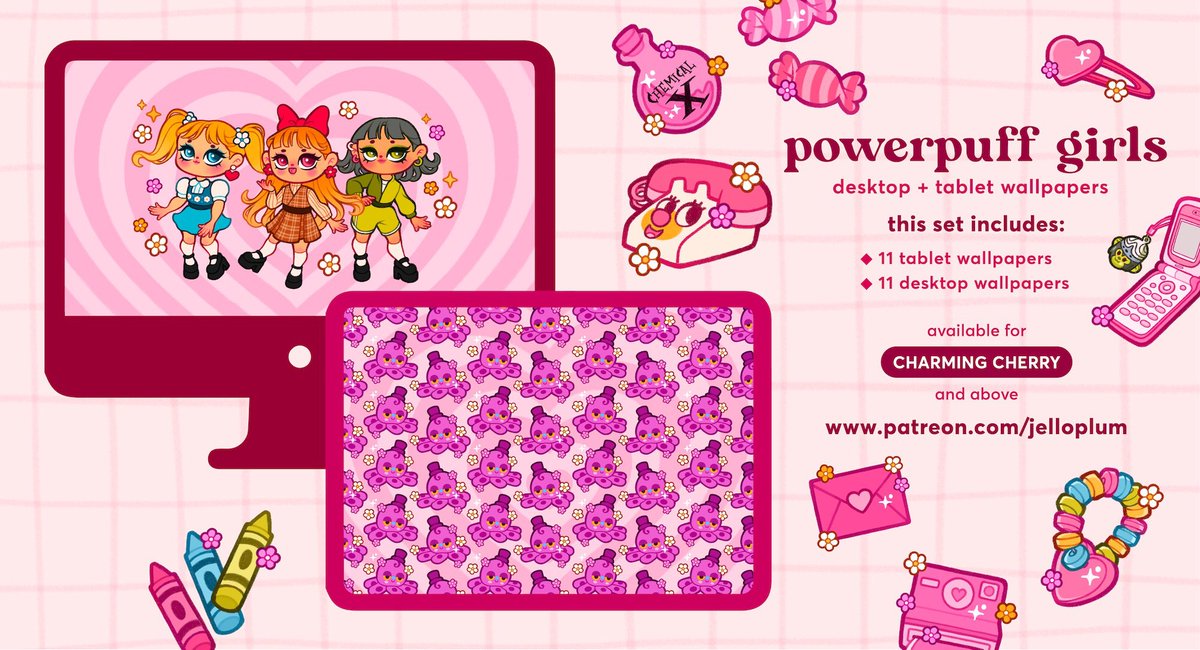 you'll also get access to all previous digital goodies from this year, like this sweet powerpuff girls icon set! 💗🌸 