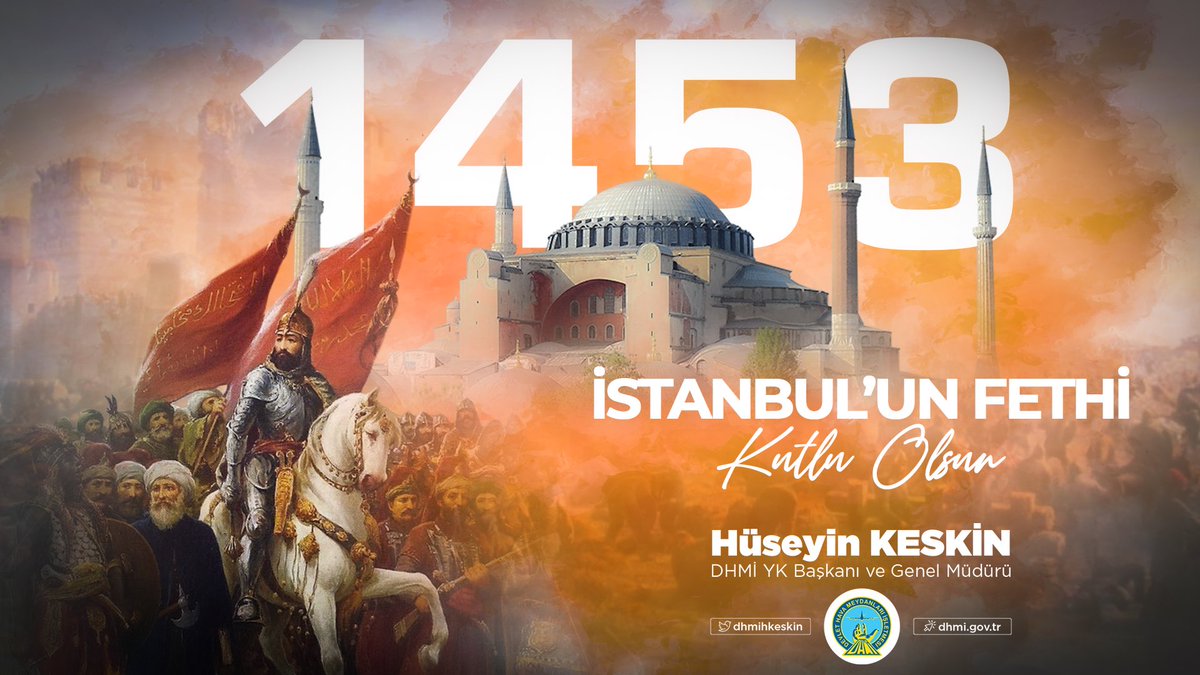 Peygamber Efendimiz tarafından fethi müjdelenen kutlu belde İstanbul’u muhteşem bir zaferle fethederek çağ kapatıp çağ açan eşsiz cihangir Fatih Sultan Mehmet Han'ı, şanlı ordusunu ve aziz şehitlerimizi rahmetle, minnetle yâd ediyorum.

Fethin 569. yıl dönümü kutlu olsun.