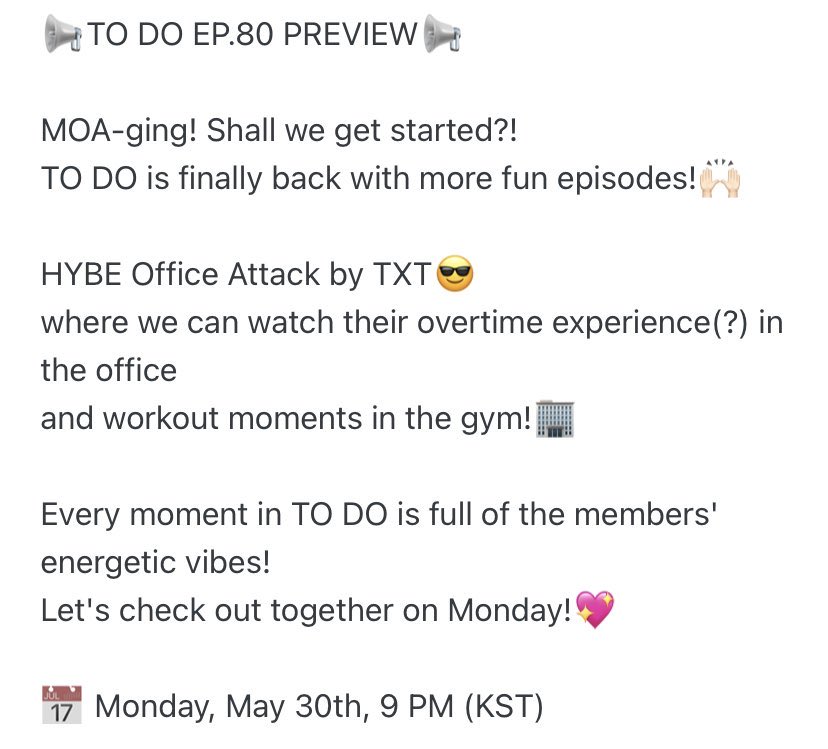 TXTUNOFFlClAL's tweet photo. TO DO IS BACK TOMORROW! the first episode for this TO DO season is going to be them playing inside the hybe building JSKSK https://t.co/FLm2TapXDy