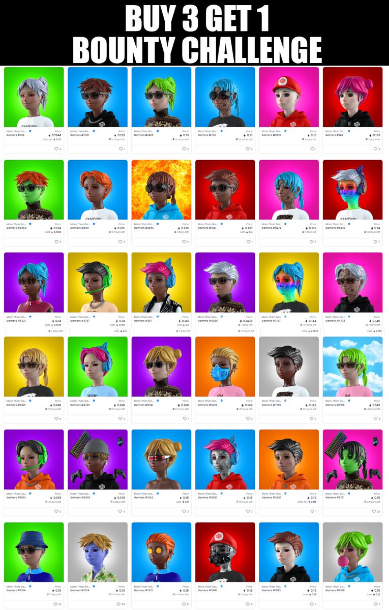 ICYMI: <a href="/TFGmykL/">TFG</a> has just announced his first BOUNTY CHALLENGE! 🎯🔥 

If you pick up any 3 of the listed MTG NFTs down below he will air drop you an additional FREE More Than Gamers NFT 😯👇