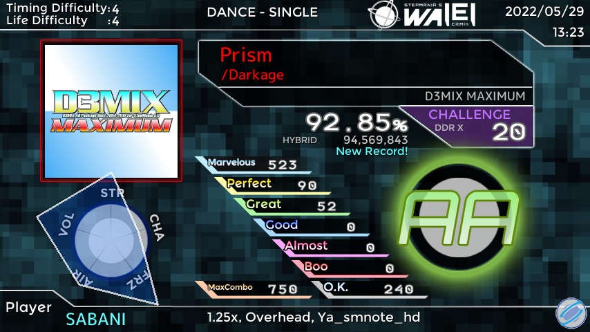 Shionome_Sabani's tweet photo. StepManiaで「Prism」をプレイしました！ スコア：92.85% #SMResult #D3MIX
フルコンしちゃった… https://t.co/7g9ZWiJDGT