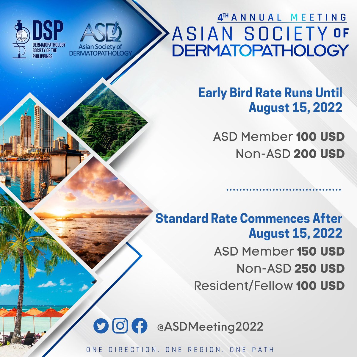 ASDMeeting2022's tweet photo. 📍Save the date! 
🗓 October 24-25, 2022 (virtual platform). 

Here are the rates for the 4th Annual ASD Convention. We will be posting more details regarding the registration soon. 

See you online! 🔬🔬🔬

#dermatopathology #dermpath #ASDMeeting2022 https://t.co/fcAvrLQaO5