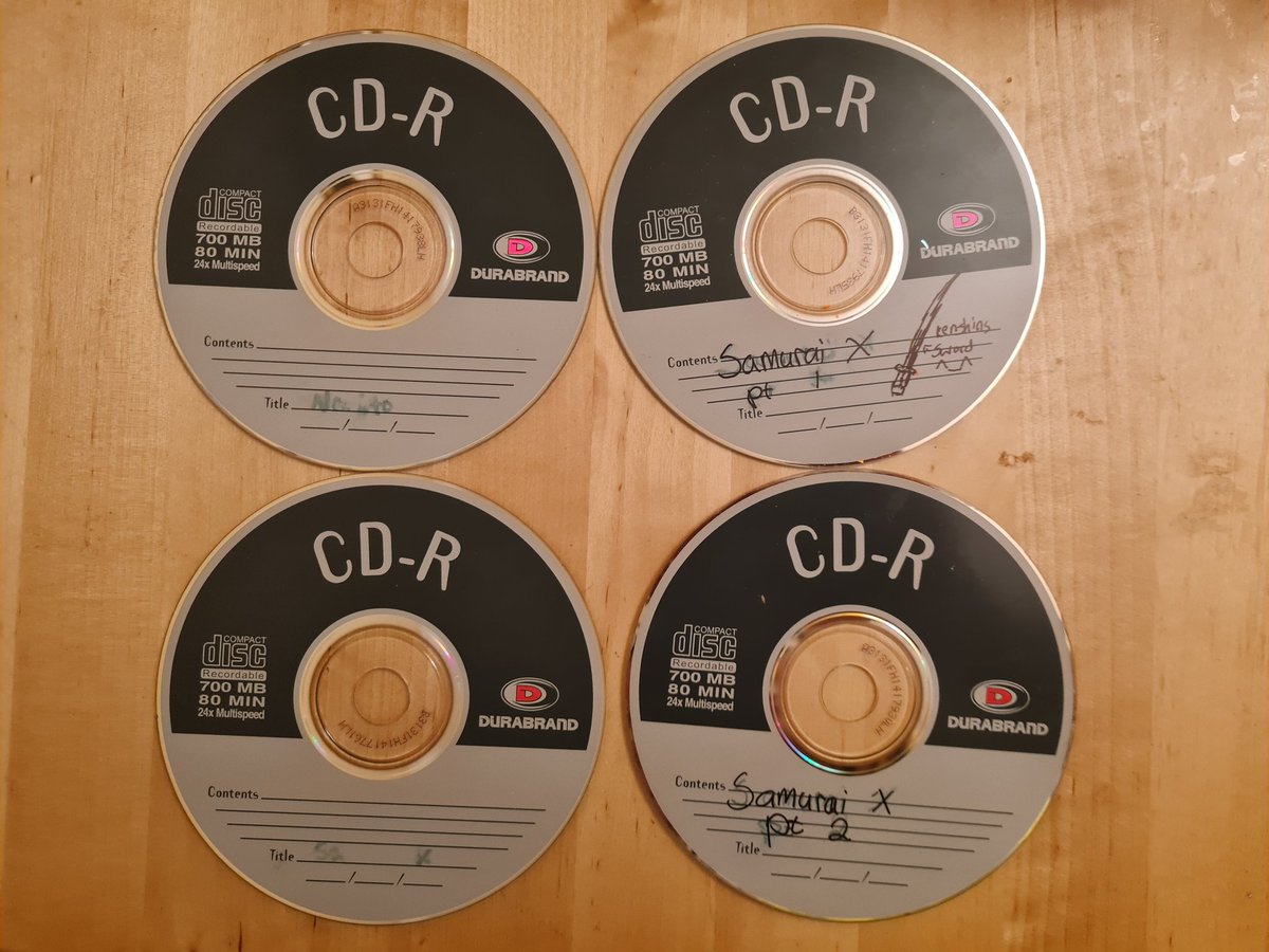 harmonixrising's tweet photo. @alphagirlclub Today I found these old Naruto and Samurai X CDs a friend burnt me in high school. 😊💖📀 Oh memories. Crazy how much work it was to share media back then. Now just hit "share/send/retweet/upload/post." 🤯 #alphaexplore https://t.co/k1mBjtkp57