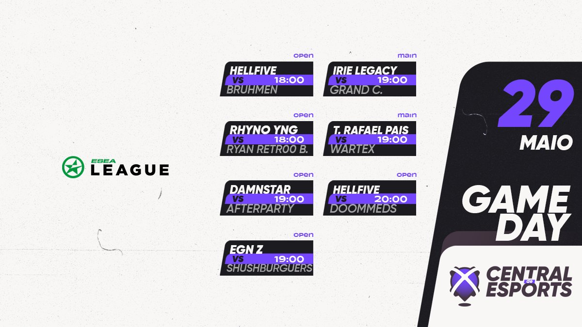 CentralDEsports's tweet photo. HOJE na 🏆@ESEA:

18h
🇵🇹 #HELLFIVE (20h)
🇵🇹 @RhynoEsports_.Youngsters

19h
🇵🇹 @damnstaresports
🇵🇹 @EGNesports.Z
🇨🇭🇵🇹 @IrieLegacy
🇵🇹 @teamrafaelpais

#CDEgameday #CDEesea https://t.co/XFvblDYF6l