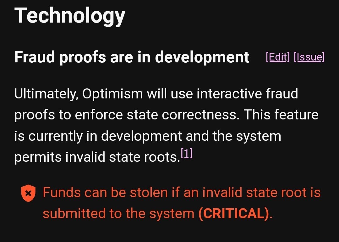 0xhoratius's tweet photo. @epolynya Fully agree, but is there a reserve sequencer in case the primary one goes down?
I wouldn't pat ourselves on the back about the state of rollups today, seems pitifully centralised... acc. to L2beat optimism fraud proof system is actually not working.
Any thoughts / corrections? https://t.co/Di54adn56O
